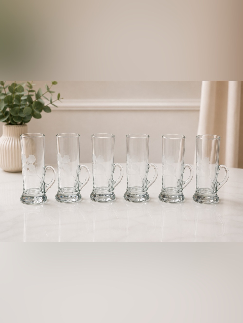 Clear Etched Glass Irish Coffee Mugs - Set of 4